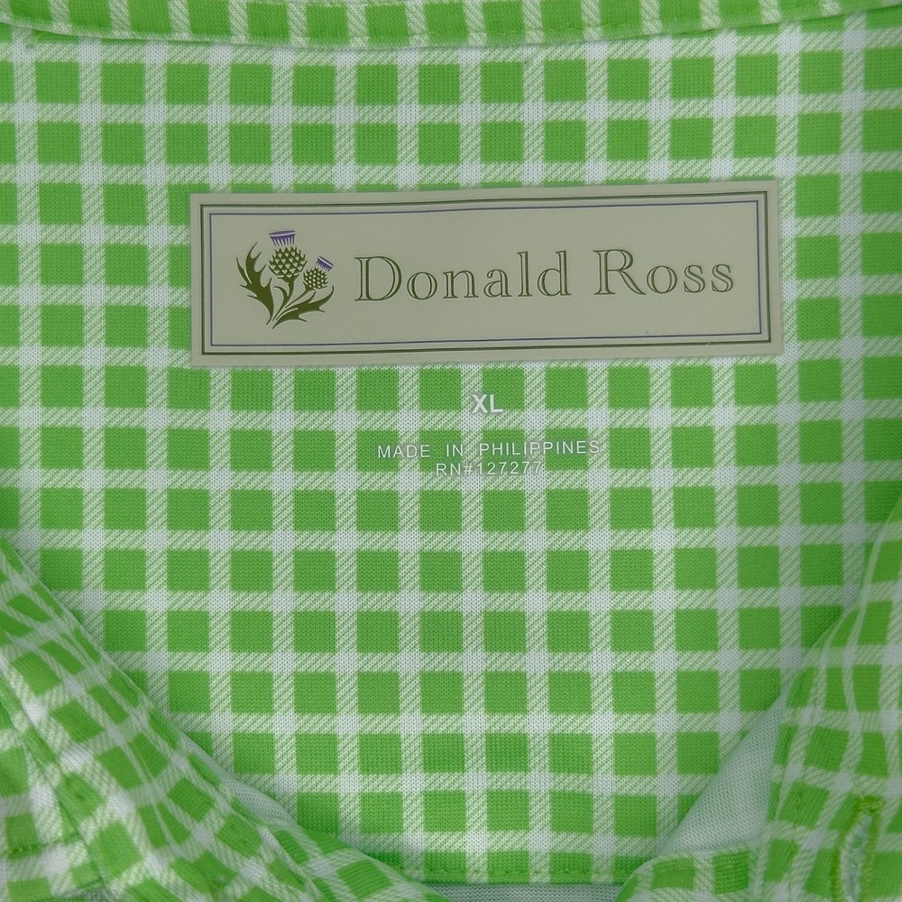 Donald Ross Men's XL Green and White Checked Short Sleeve Golf Polo Shirt - Picture 4 of 9